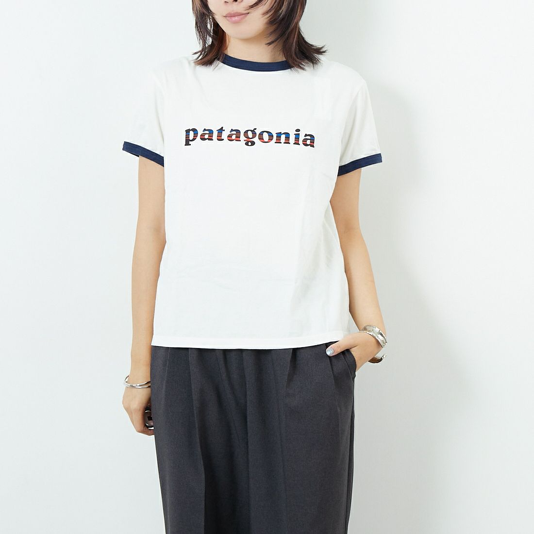 patagonia [パタゴニア] ウィメンズ 73 テキストロゴ オーガニックリンガーTシャツ [37785]
