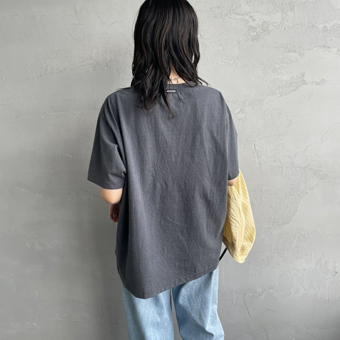 Americana × JEANS FACTORY [アメリカーナ × ジーンズファクトリー] 別注 オゾンバイオ加工 ロゴプリントTシャツ [ASO-795-1-JF] SUMIKURO &&モデル身長：160cm 着用サイズ：F&&