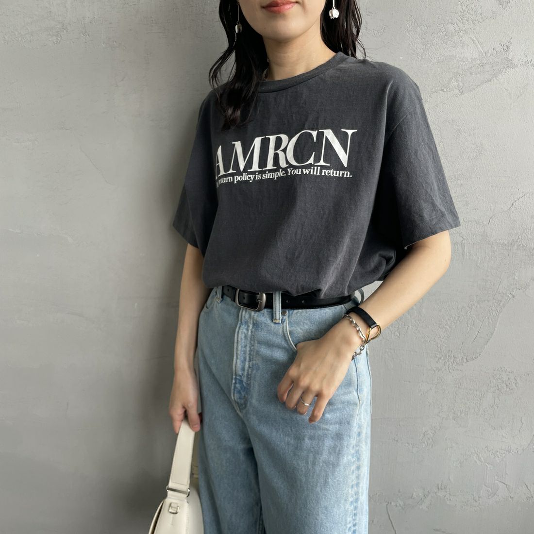Americana × JEANS FACTORY [アメリカーナ × ジーンズファクトリー] 別注 オゾンバイオ加工 バックプリントTシャツ [ASO-795-2-JF] SUMIKURO &&モデル身長：160cm 着用サイズ：F&&