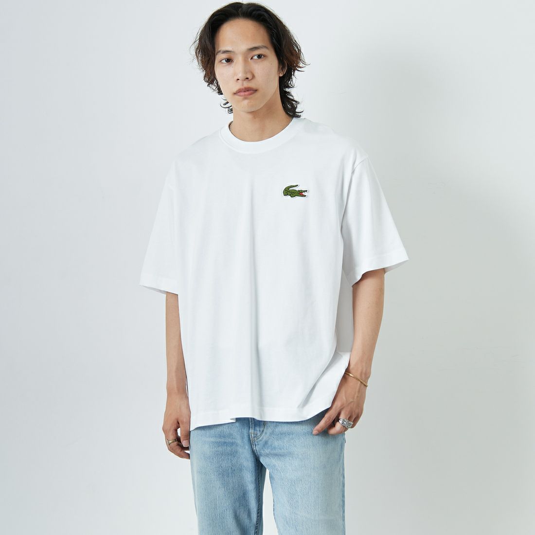 001 WHITE&&モデル身長：179cm 着用サイズ：L&&