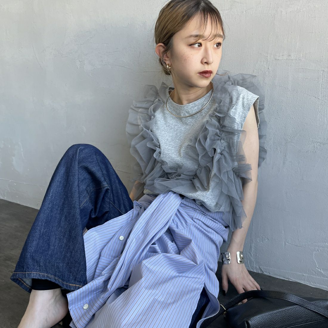 07 GRAY&&モデル身長：150cm 着用サイズ：F&&