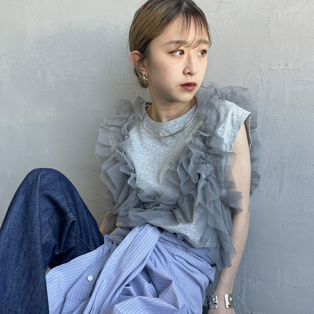 07 GRAY&&モデル身長：150cm 着用サイズ：F&&