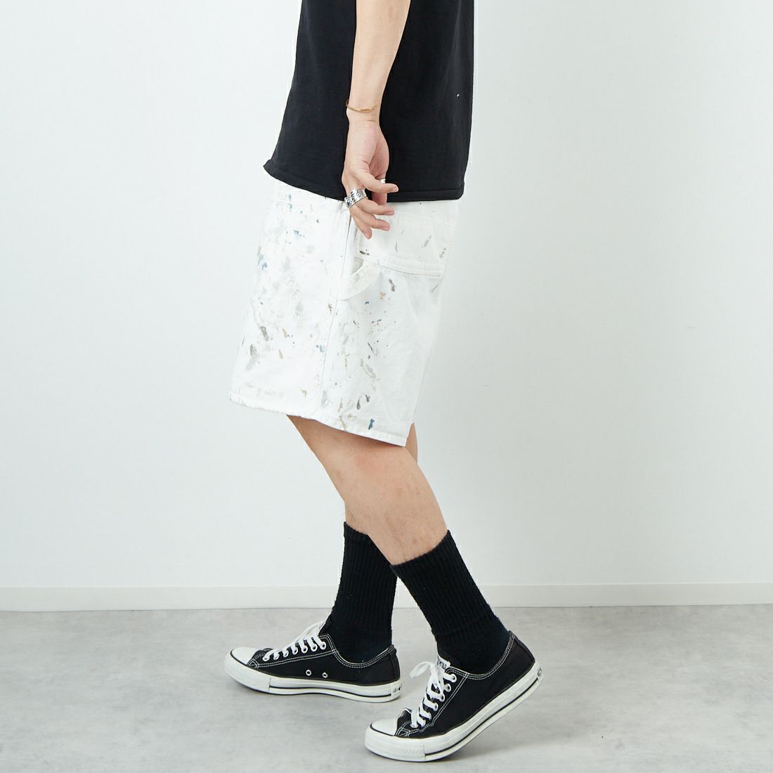 BOW WOW [バウワウ] スプラッターペインターショーツ [BW251-PSS] WHITE PANT &&モデル身長：179cm 着用サイズ：L&&