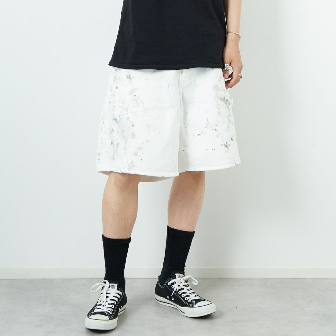 BOW WOW [バウワウ] スプラッターペインターショーツ [BW251-PSS] WHITE PANT &&モデル身長：179cm 着用サイズ：L&&