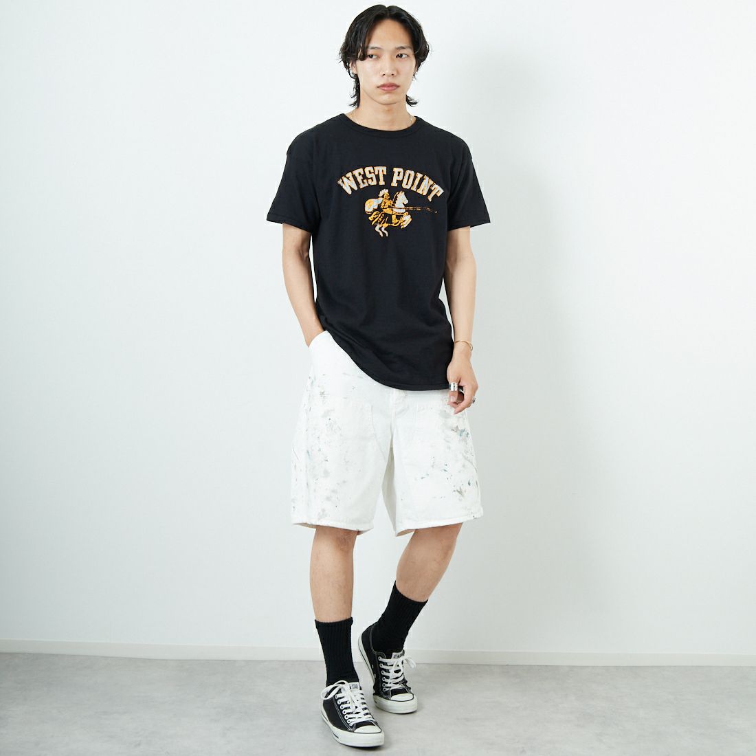 BOW WOW [バウワウ] スプラッターペインターショーツ [BW251-PSS] WHITE PANT &&モデル身長：179cm 着用サイズ：L&&