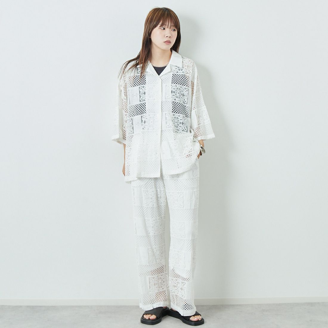 Jeans Factory Clothes [ジーンズファクトリークローズ] カットレース7分袖シャツ [L4114] 190 BLACK