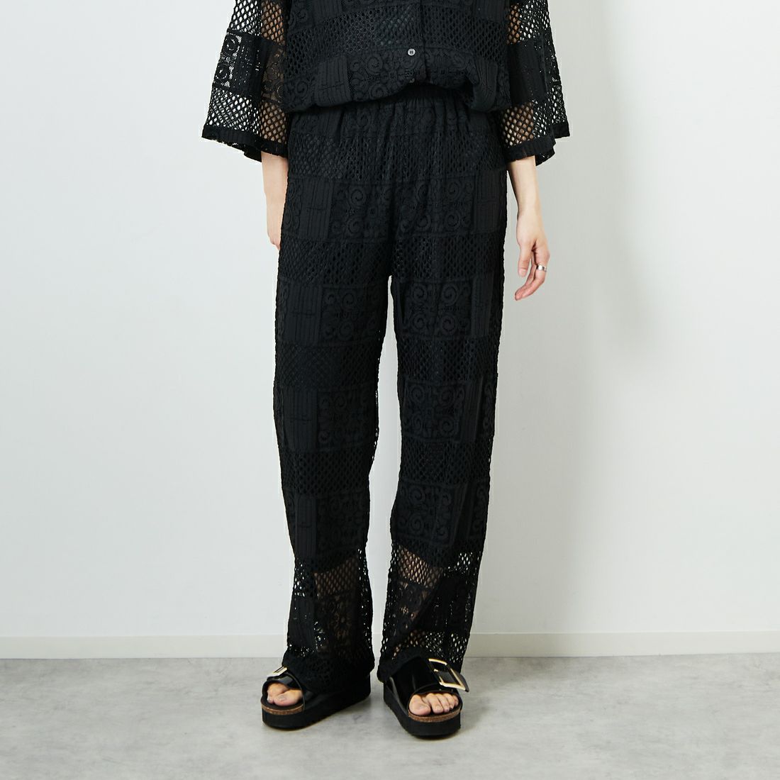Jeans Factory Clothes [ジーンズファクトリークローズ] カットレースイージーパンツ [L4314] 190 BLACK &&モデル身長：160cm 着用サイズ：S&&