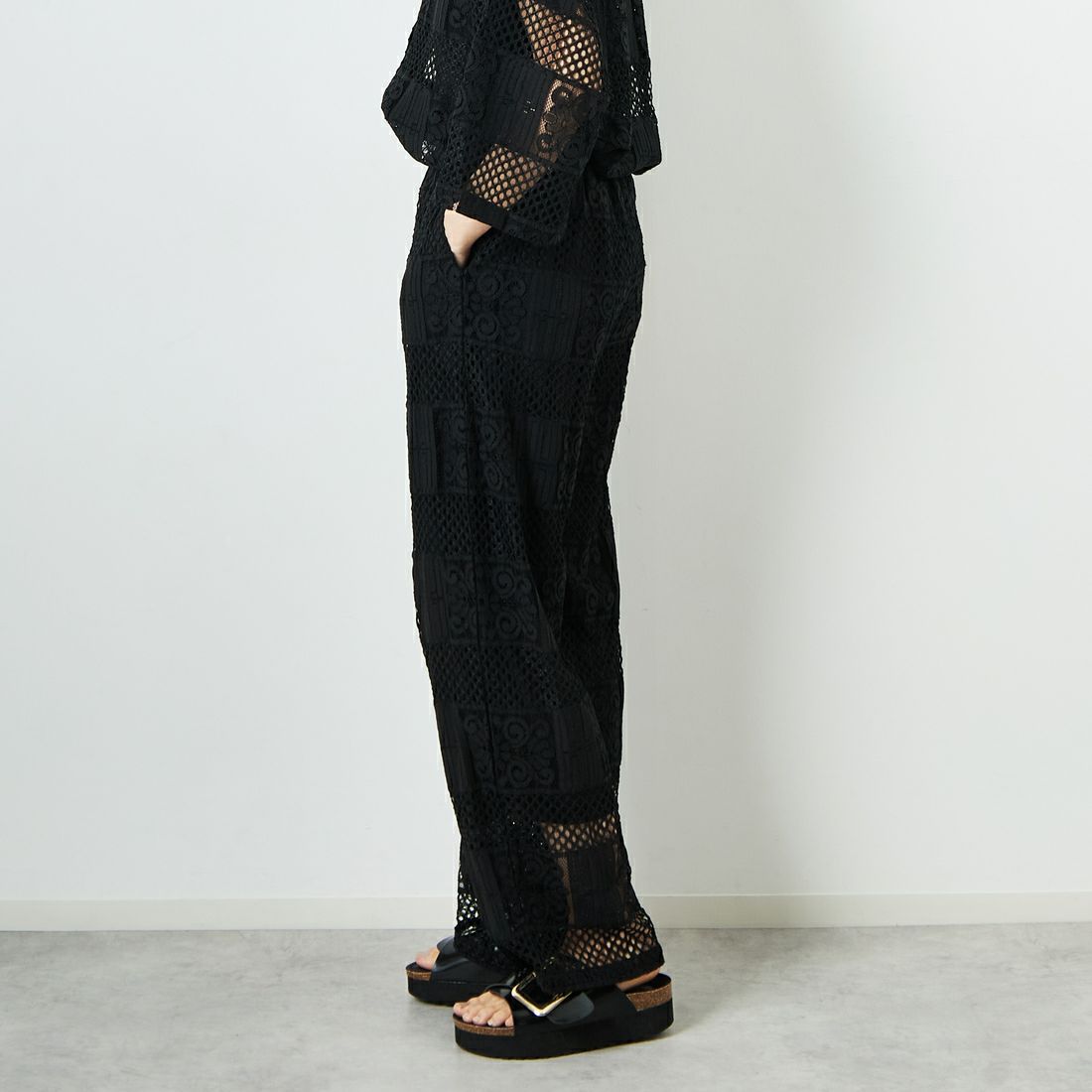 Jeans Factory Clothes [ジーンズファクトリークローズ] カットレースイージーパンツ [L4314] 190 BLACK &&モデル身長：160cm 着用サイズ：S&&