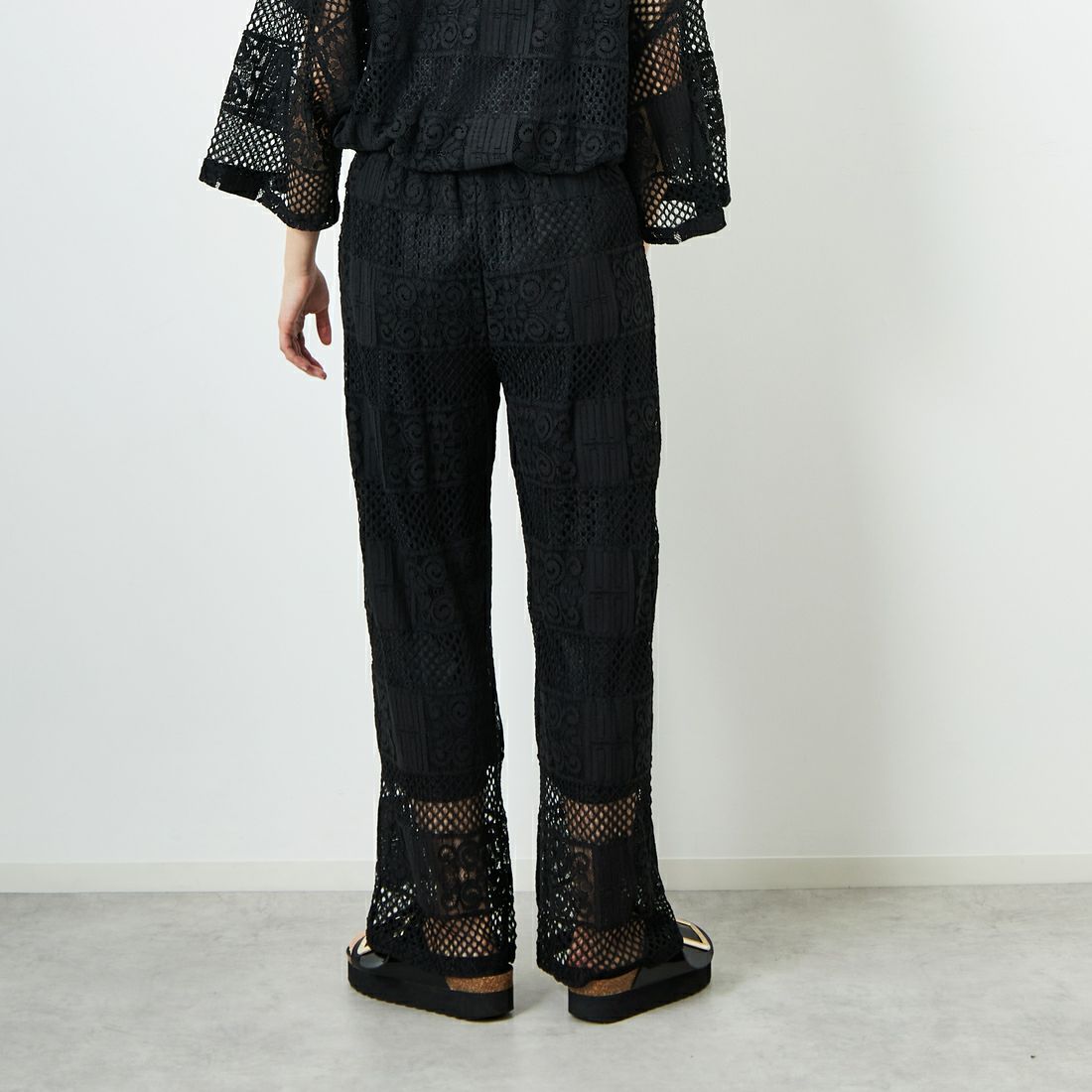 Jeans Factory Clothes [ジーンズファクトリークローズ] カットレースイージーパンツ [L4314] 190 BLACK &&モデル身長：160cm 着用サイズ：S&&