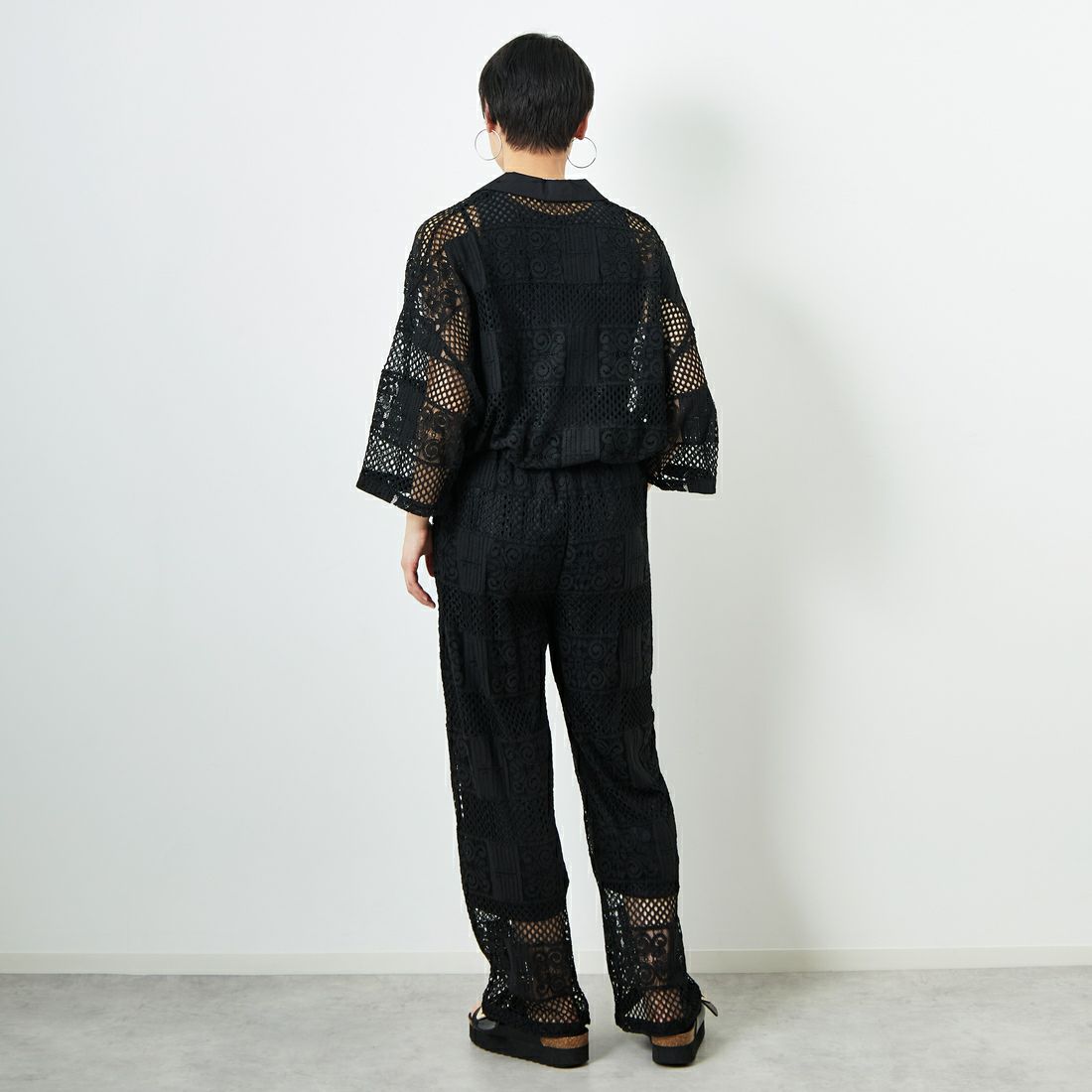 Jeans Factory Clothes [ジーンズファクトリークローズ] カットレースイージーパンツ [L4314] 190 BLACK &&モデル身長：160cm 着用サイズ：S&&