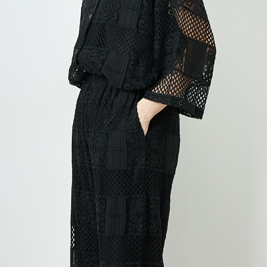 Jeans Factory Clothes [ジーンズファクトリークローズ] カットレースイージーパンツ [L4314] 190 BLACK &&モデル身長：160cm 着用サイズ：S&&
