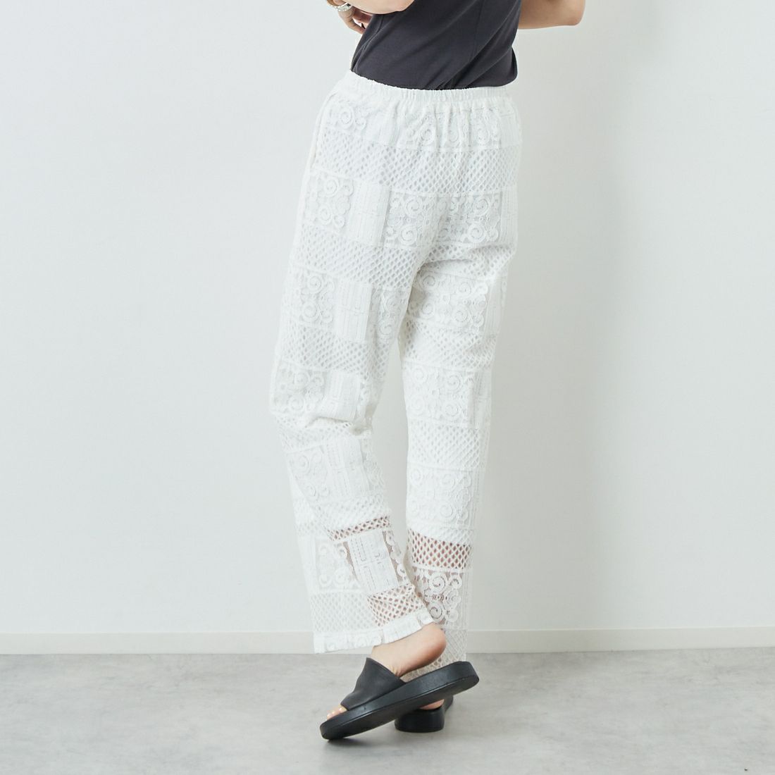 Jeans Factory Clothes [ジーンズファクトリークローズ] カットレースイージーパンツ [L4314] 100 WHITE &&モデル身長：167cm 着用サイズ：S&&