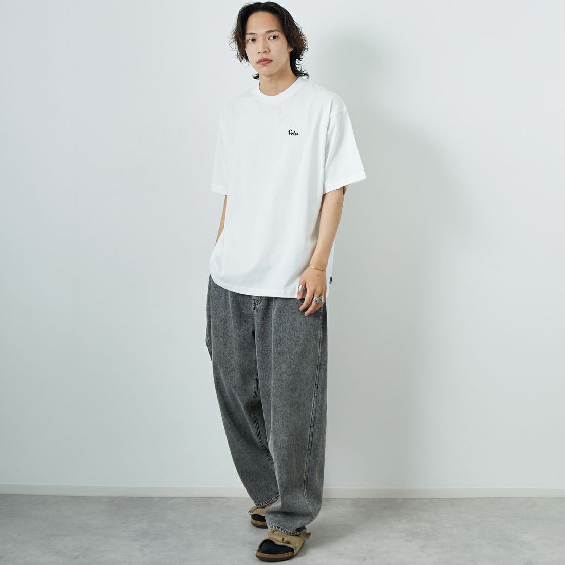 POLeR [ポーラー] フラワープリントTシャツ [259MCV0032-JF] WHITE &&モデル身長：179cm 着用サイズ：L&&