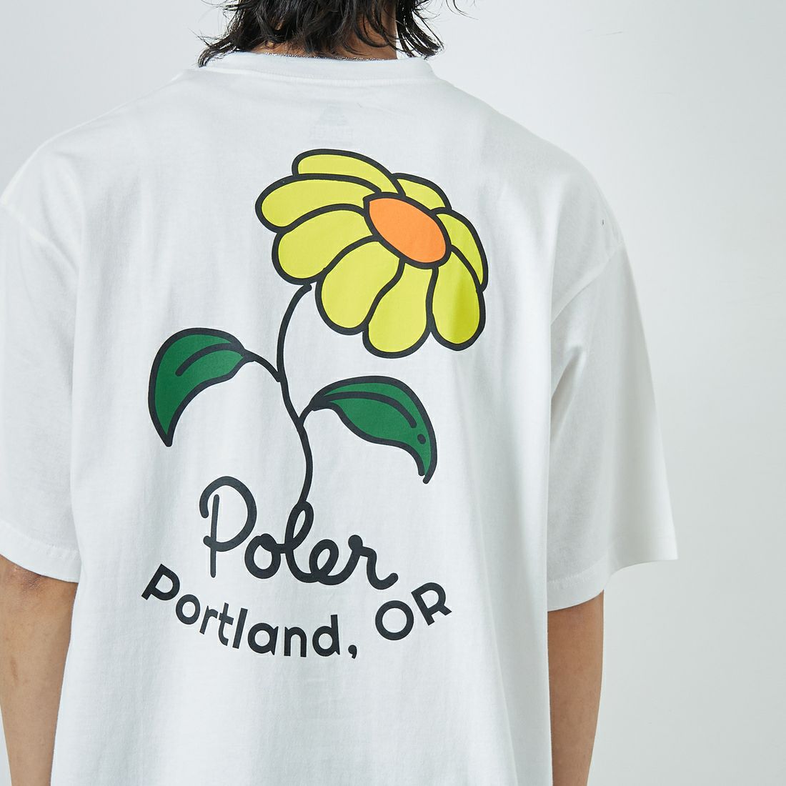 POLeR [ポーラー] フラワープリントTシャツ [259MCV0032-JF] WHITE &&モデル身長：179cm 着用サイズ：L&&