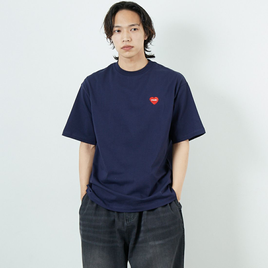 POLeR [ポーラー] プリントTシャツ [259MCV0033-JF] NAVY &&モデル身長：179cm 着用サイズ：M&&