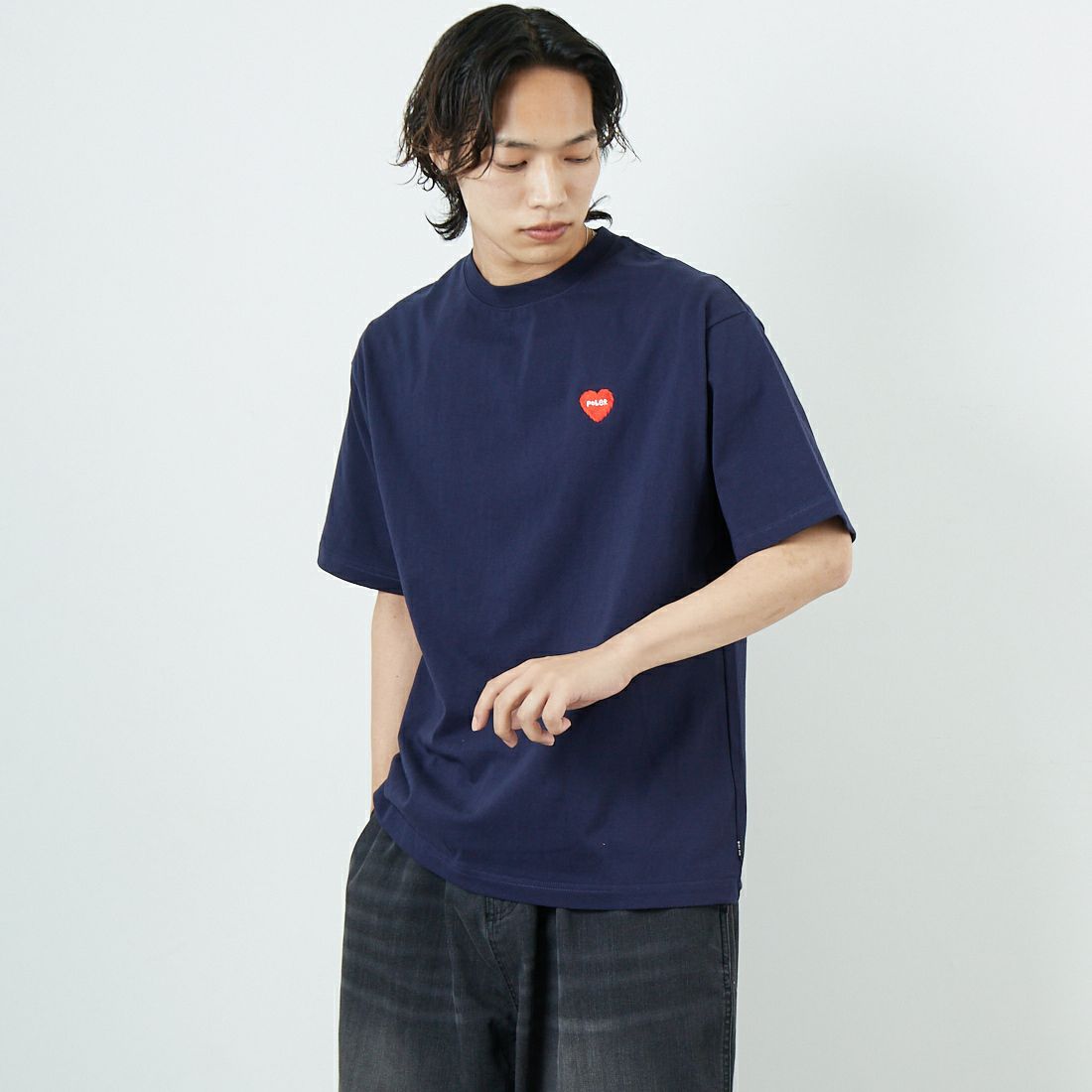 POLeR [ポーラー] プリントTシャツ [259MCV0033-JF] NAVY &&モデル身長：179cm 着用サイズ：M&&