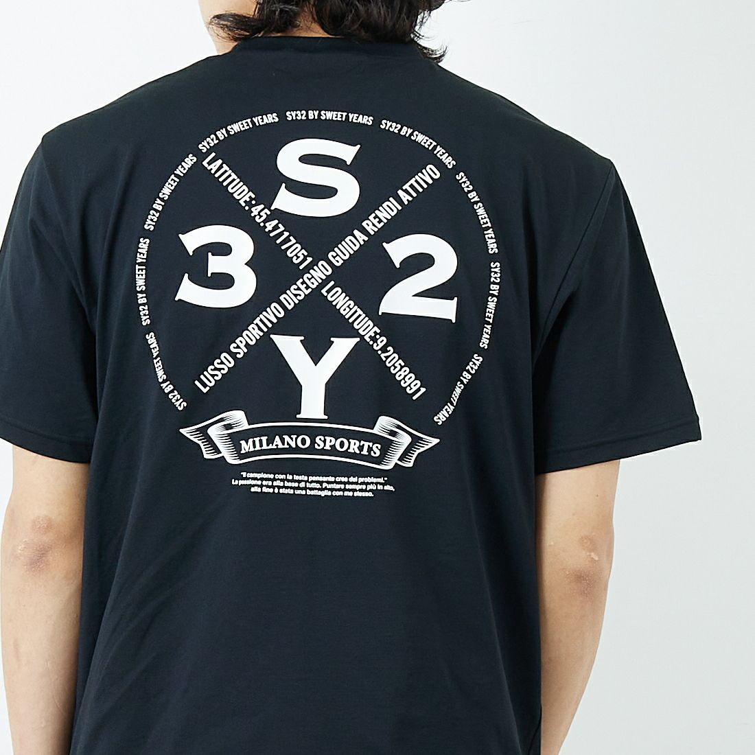 SY32 [エスワイサーティトゥ] サークルロゴバックプリントTシャツ [15048] BLACK &&モデル身長：179cm 着用サイズ：M&&