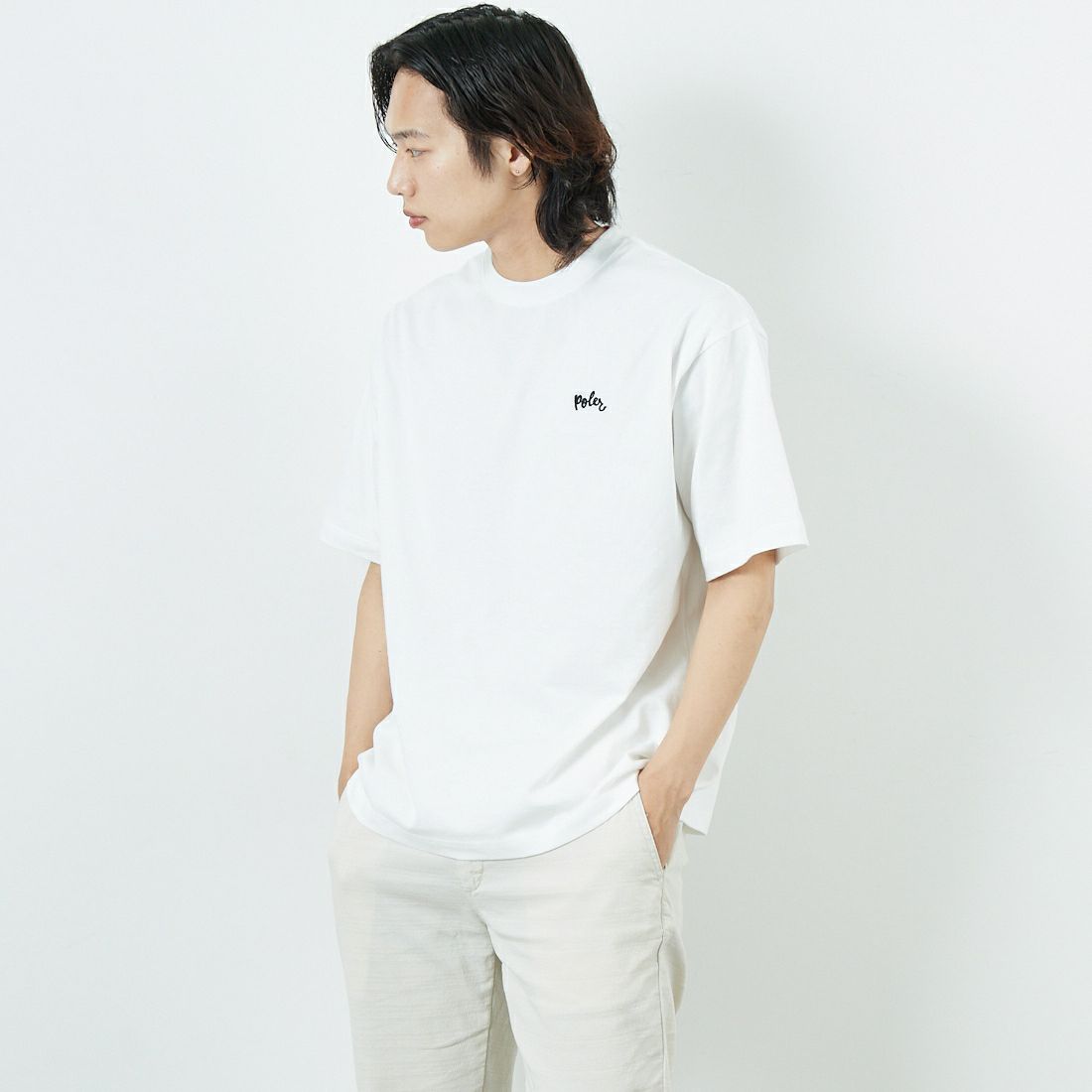 POLeR [ポーラー] フラワープリントTシャツ [259MCV0031-JF] WHITE &&モデル身長：179cm 着用サイズ：M&&