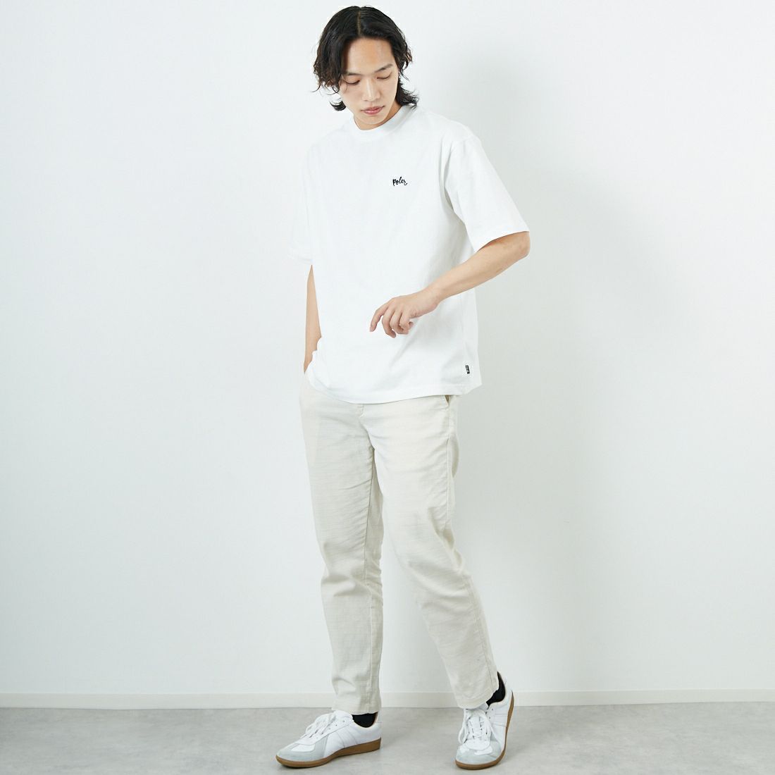 POLeR [ポーラー] フラワープリントTシャツ [259MCV0031-JF] WHITE &&モデル身長：179cm 着用サイズ：M&&