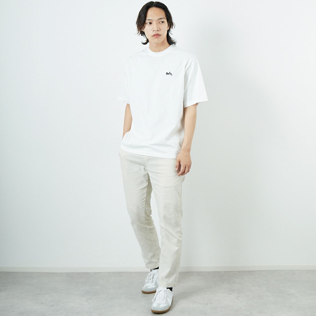 POLeR [ポーラー] フラワープリントTシャツ [259MCV0031-JF] WHITE &&モデル身長：179cm 着用サイズ：M&&