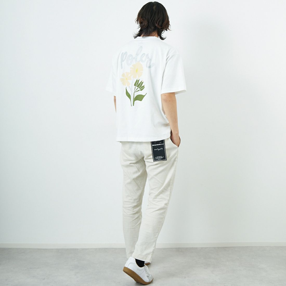 POLeR [ポーラー] フラワープリントTシャツ [259MCV0031-JF] WHITE &&モデル身長：179cm 着用サイズ：M&&