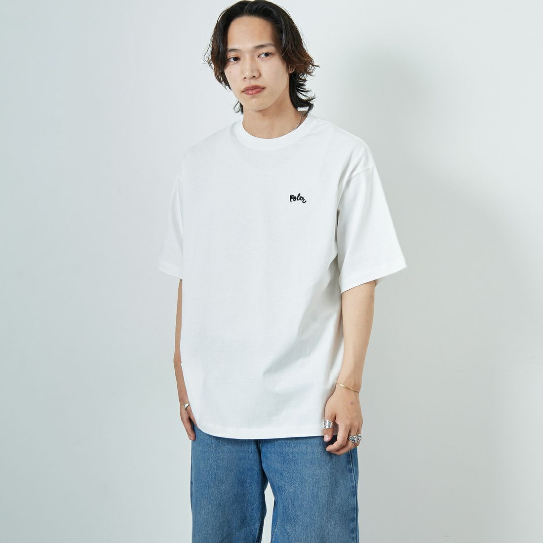 POLeR [ポーラー] フラワープリントTシャツ [259MCV0031-JF] WHITE &&モデル身長：179cm 着用サイズ：L&&