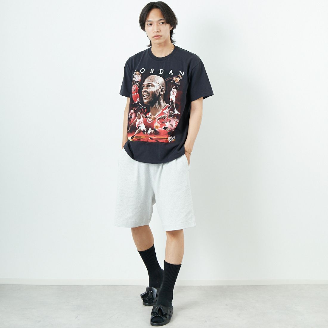 THRIFTY LOOK [スリフティールック] マイケルジョーダンTシャツ [TL24S076-B2] BLACK2 &&モデル身長：179cm 着用サイズ：L&&