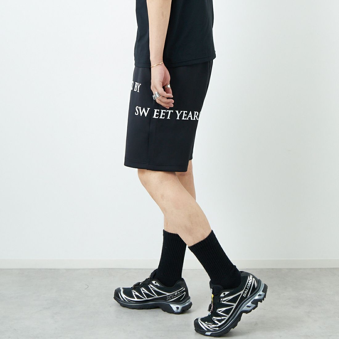 SY32 [エスワイサーティトゥ] ダブルニットショートパンツ [15004] BLACK &&モデル身長：179cm 着用サイズ：L&&