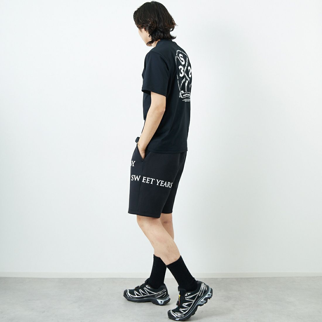 SY32 [エスワイサーティトゥ] ダブルニットショートパンツ [15004] BLACK &&モデル身長：179cm 着用サイズ：L&&