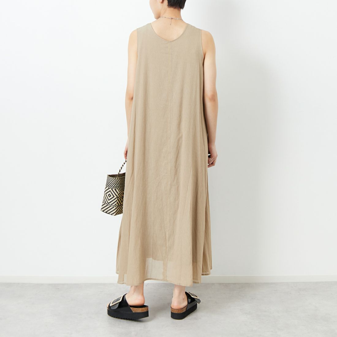 Jf Ready Made [ジェイエフレディメイド] 麻調シアー2WAYシャーリングワンピース [4125252] ﾍﾞｰｼﾞｭ &&モデル身長：160cm 着用サイズ：F&&
