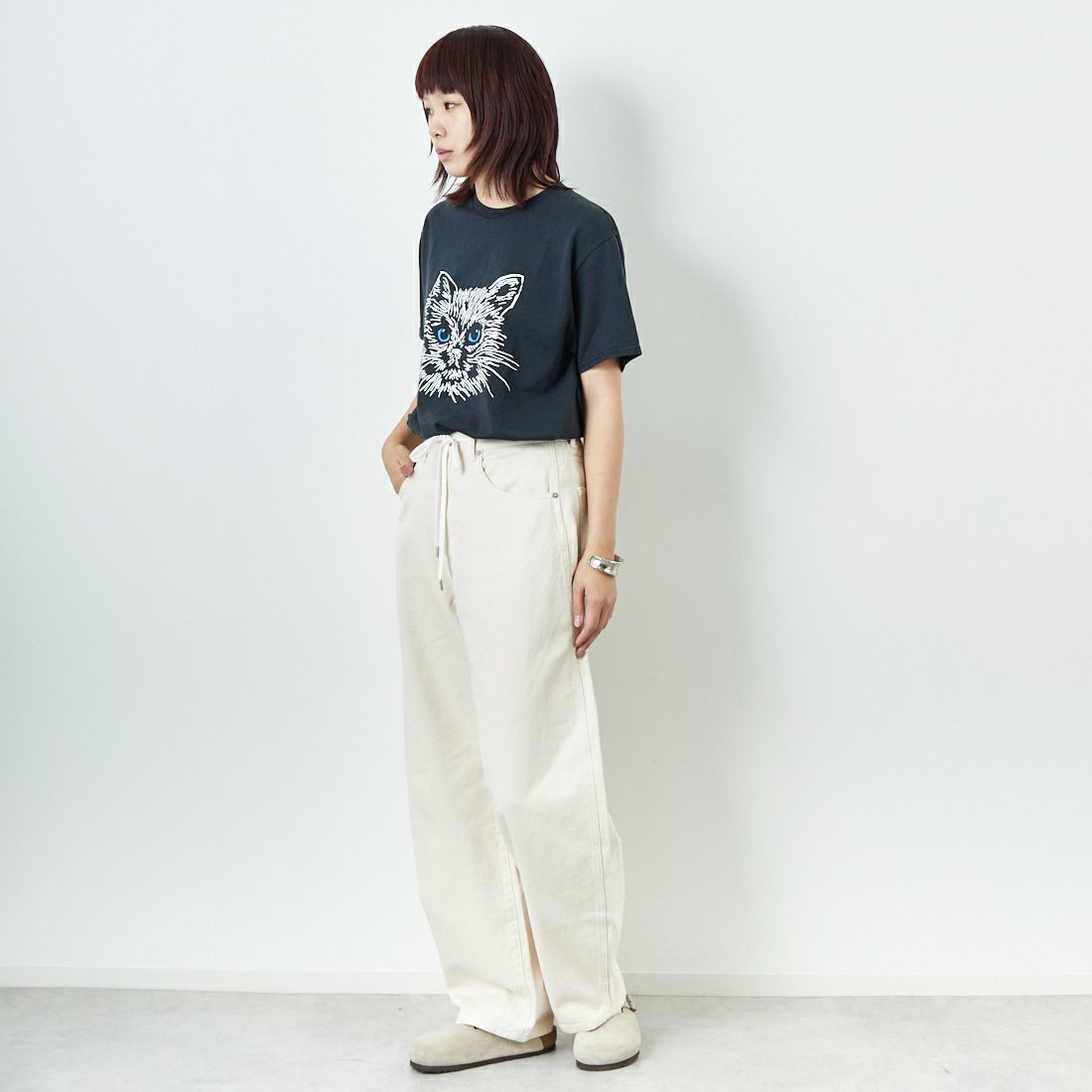 JERZEES [ジャージーズ] ブラックキャットTシャツ [JZ25S022] NOSE PINK &&モデル身長：167cm 着用サイズ：M&&
