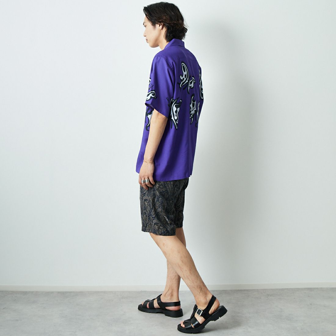 Needles [ニードルズ] Needles×KAE TANAKA ショートスリーブシャツ [QV432] C PURPLE &&モデル身長：179cm 着用サイズ：L&&