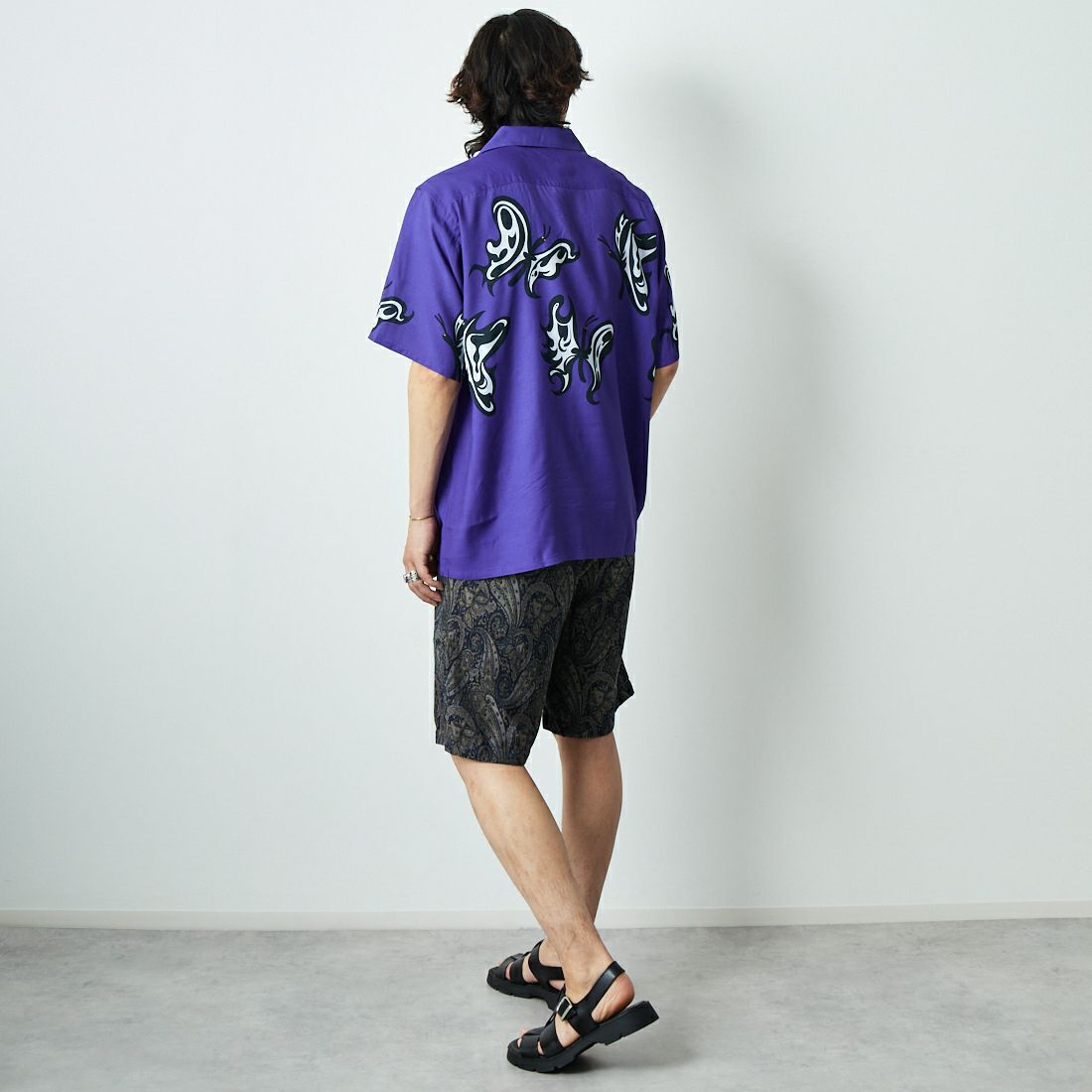 Needles [ニードルズ] Needles×KAE TANAKA ショートスリーブシャツ [QV432] C PURPLE &&モデル身長：179cm 着用サイズ：L&&