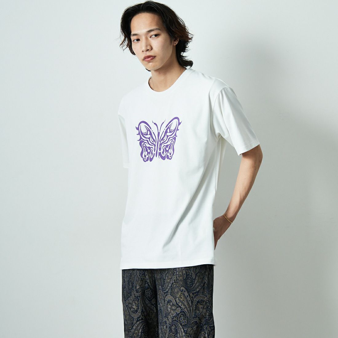 Needles [ニードルズ] Needles×KAE TANAKA ショートスリーブTシャツ [QV433] A OFF WHIT &&モデル身長：179cm 着用サイズ：L&&