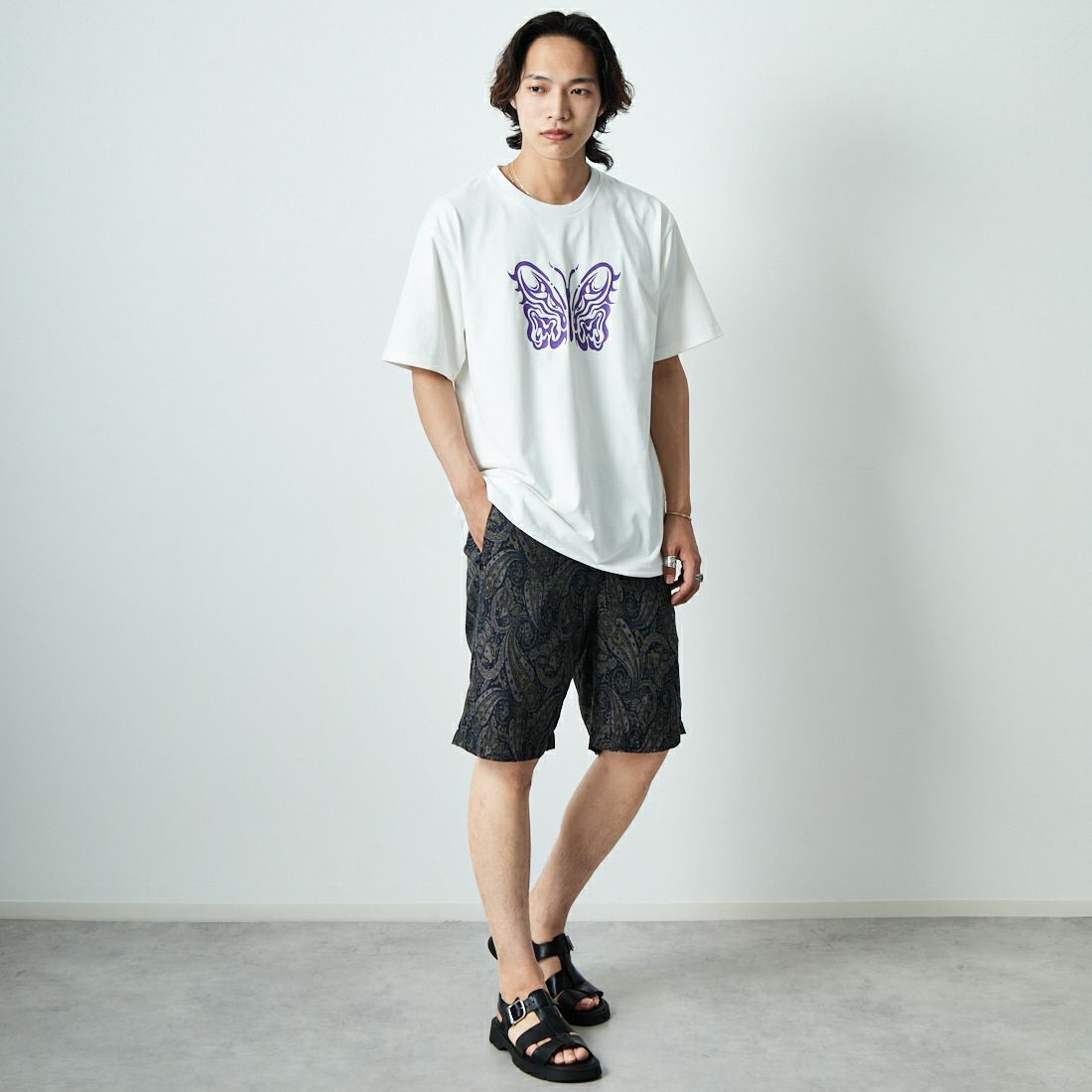Needles [ニードルズ] Needles×KAE TANAKA ショートスリーブTシャツ [QV433] A OFF WHIT &&モデル身長：179cm 着用サイズ：L&&