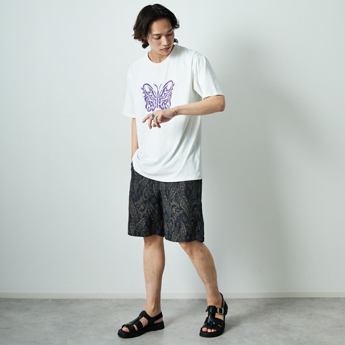 Needles [ニードルズ] Needles×KAE TANAKA ショートスリーブTシャツ [QV433] A OFF WHIT &&モデル身長：179cm 着用サイズ：L&&