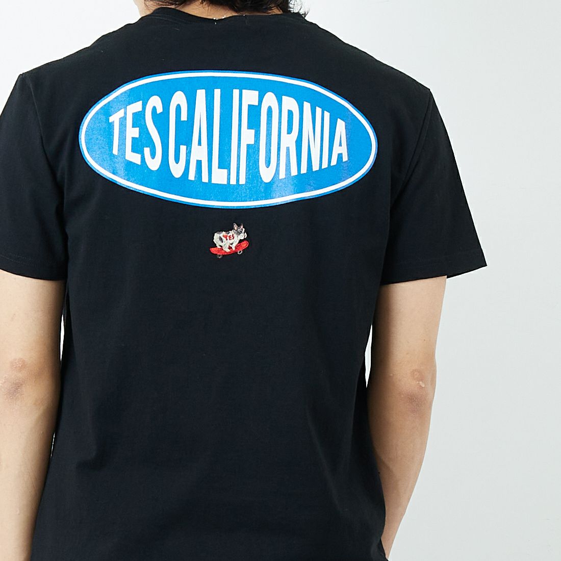 The Endless Summer [エンドレスサマー] 別注 THE CALIFORNIA バックプリントTシャツ [FH-25574507-JF] 01 BLACK &&モデル身長：179cm 着用サイズ：M&&