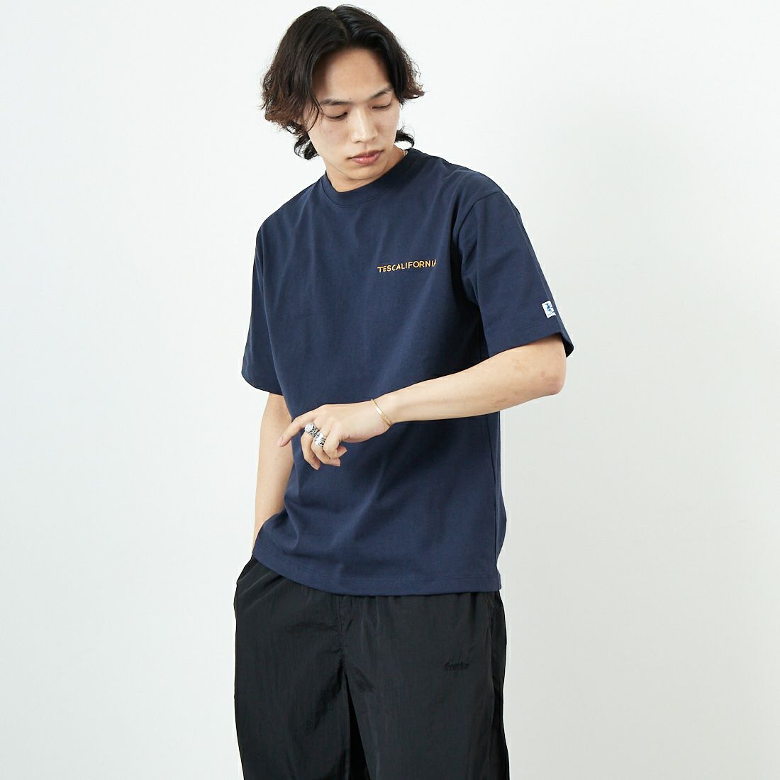 The Endless Summer [エンドレスサマー] TES バンダナ刺繍ビッグTシャツ [C-25574304] 60 NAVY &&モデル身長：179cm 着用サイズ：M&&