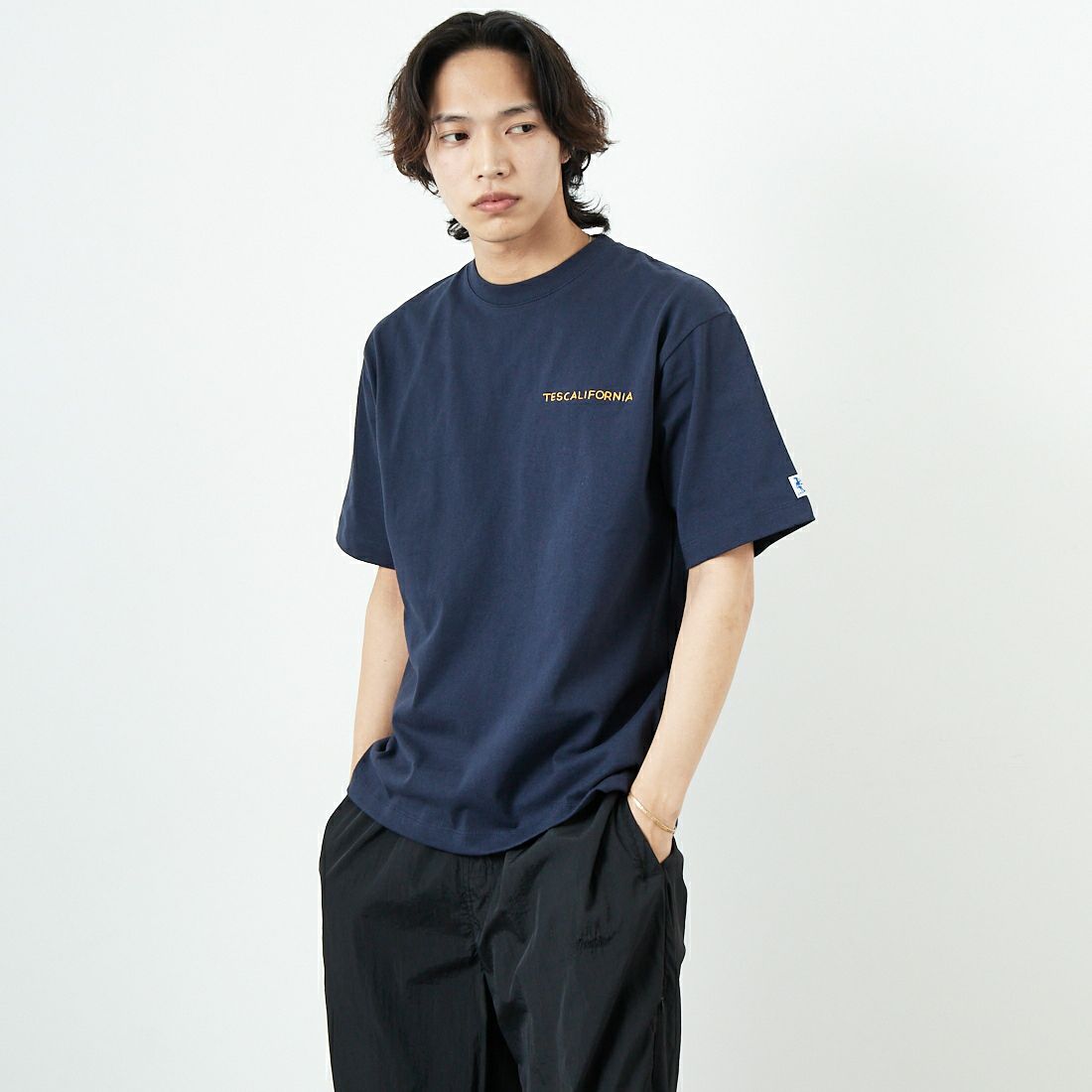 The Endless Summer [エンドレスサマー] TES バンダナ刺繍ビッグTシャツ [C-25574304] 60 NAVY &&モデル身長：179cm 着用サイズ：M&&