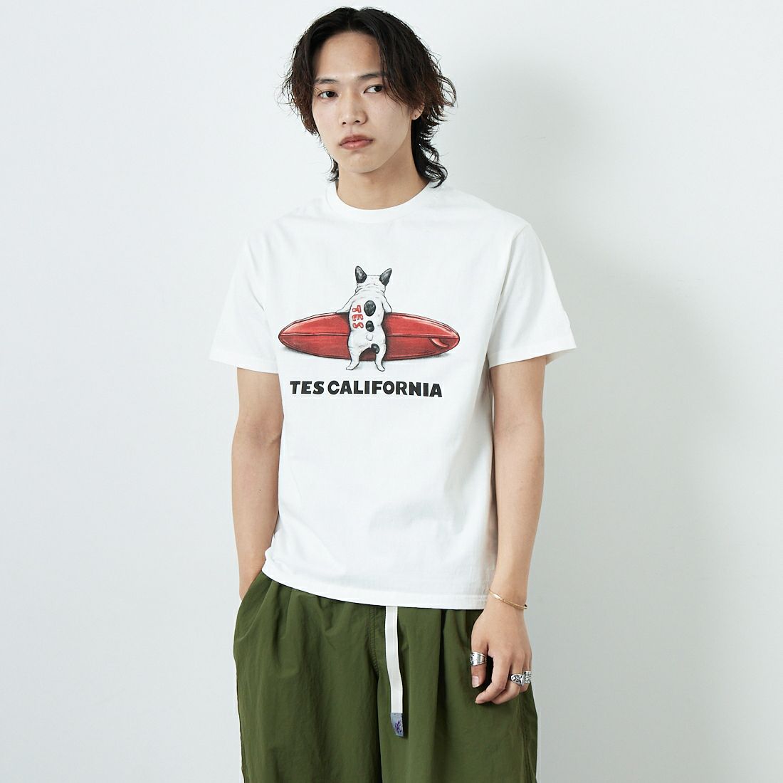 The Endless Summer [エンドレスサマー] BUHIサーファー ショートスリーブTシャツ [FH-25574321] 07 WHITE &&モデル身長：179cm 着用サイズ：M&&