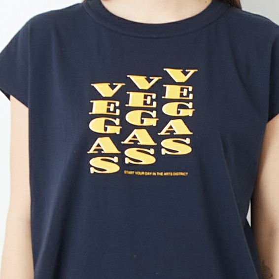TICCA [ティッカ] VEGAS フレンチスリーブTシャツ [TBES-465] NAVY &&モデル身長：167cm 着用サイズ：F&&