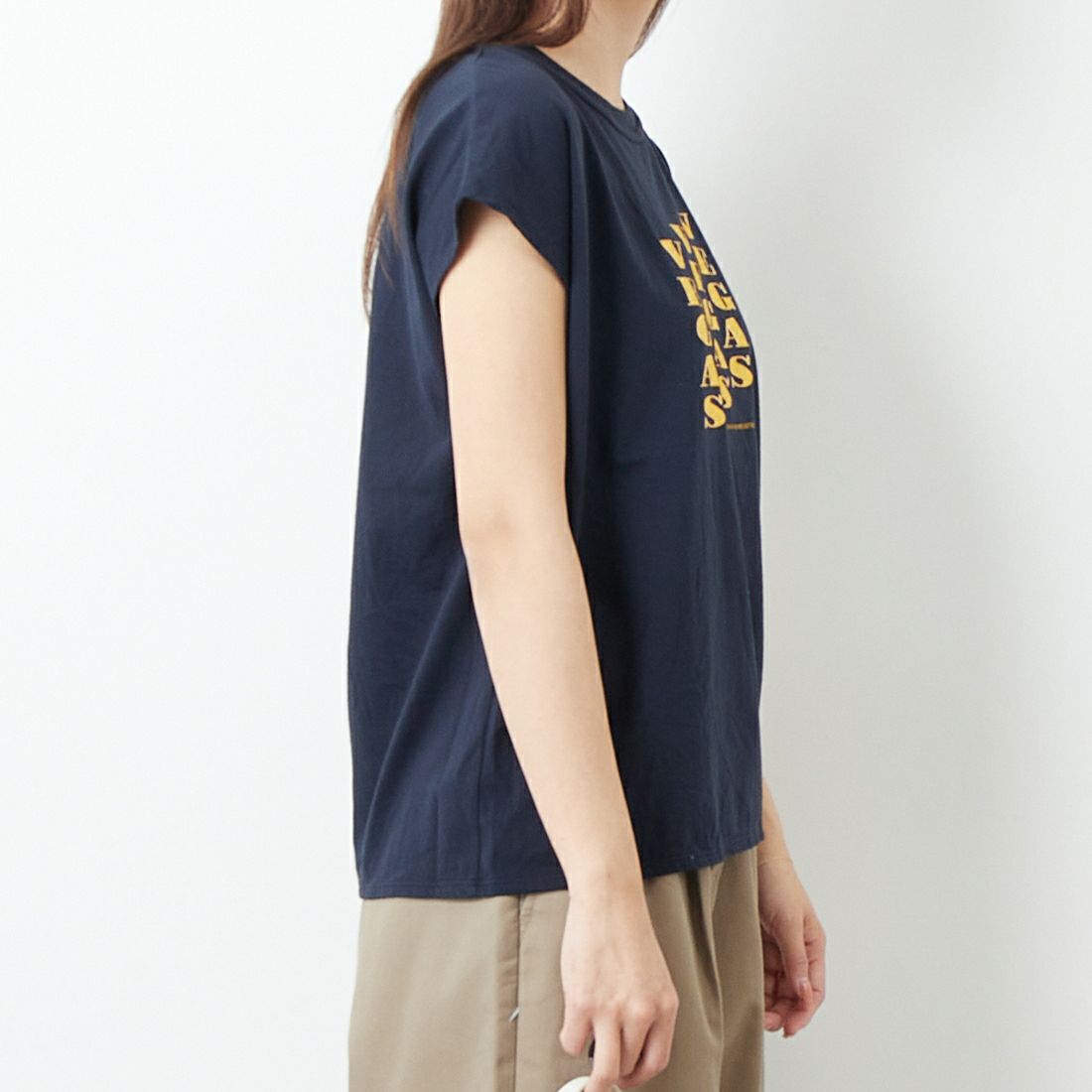 TICCA [ティッカ] VEGAS フレンチスリーブTシャツ [TBES-465] NAVY &&モデル身長：167cm 着用サイズ：F&&