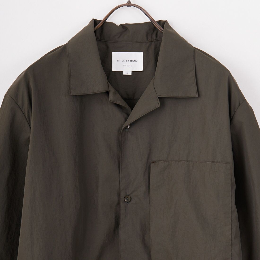 STILL BY HAND [スティルバイハンド] ナイロンオープンカラーシャツ [SH02252] DARK OLIVE