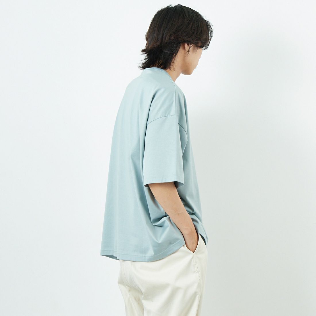 Name. [ネーム] シルケットコットン ビッグTシャツ [NMCU-032] SAX &&モデル身長：179cm 着用サイズ：0&&