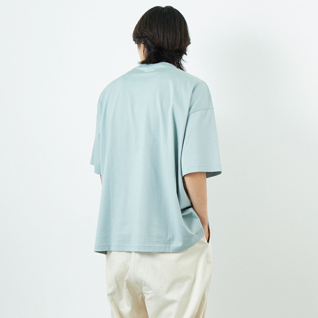 Name. [ネーム] シルケットコットン ビッグTシャツ [NMCU-032] SAX &&モデル身長：179cm 着用サイズ：0&&