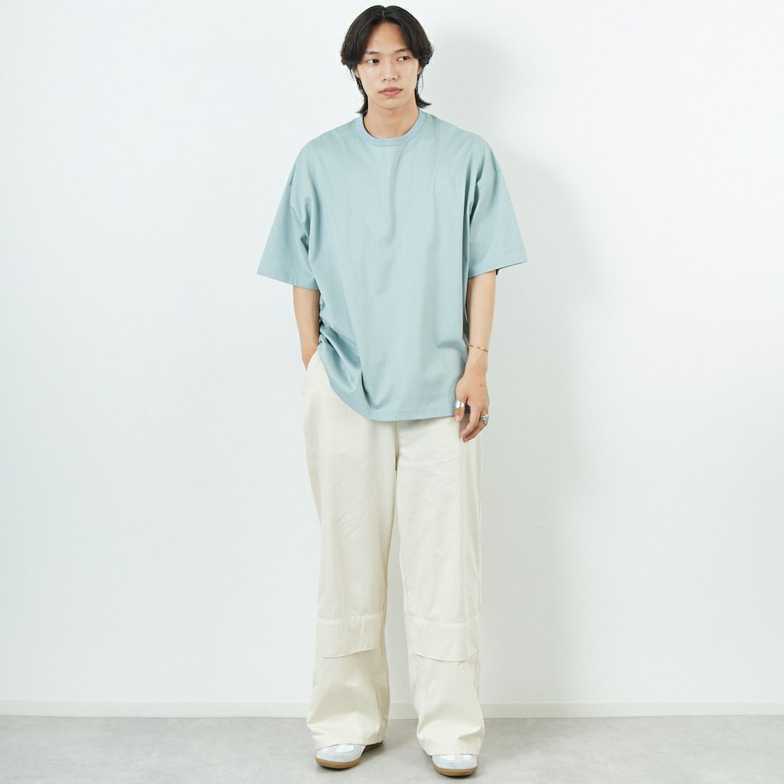 Name. [ネーム] シルケットコットン ビッグTシャツ [NMCU-032] SAX &&モデル身長：179cm 着用サイズ：0&&