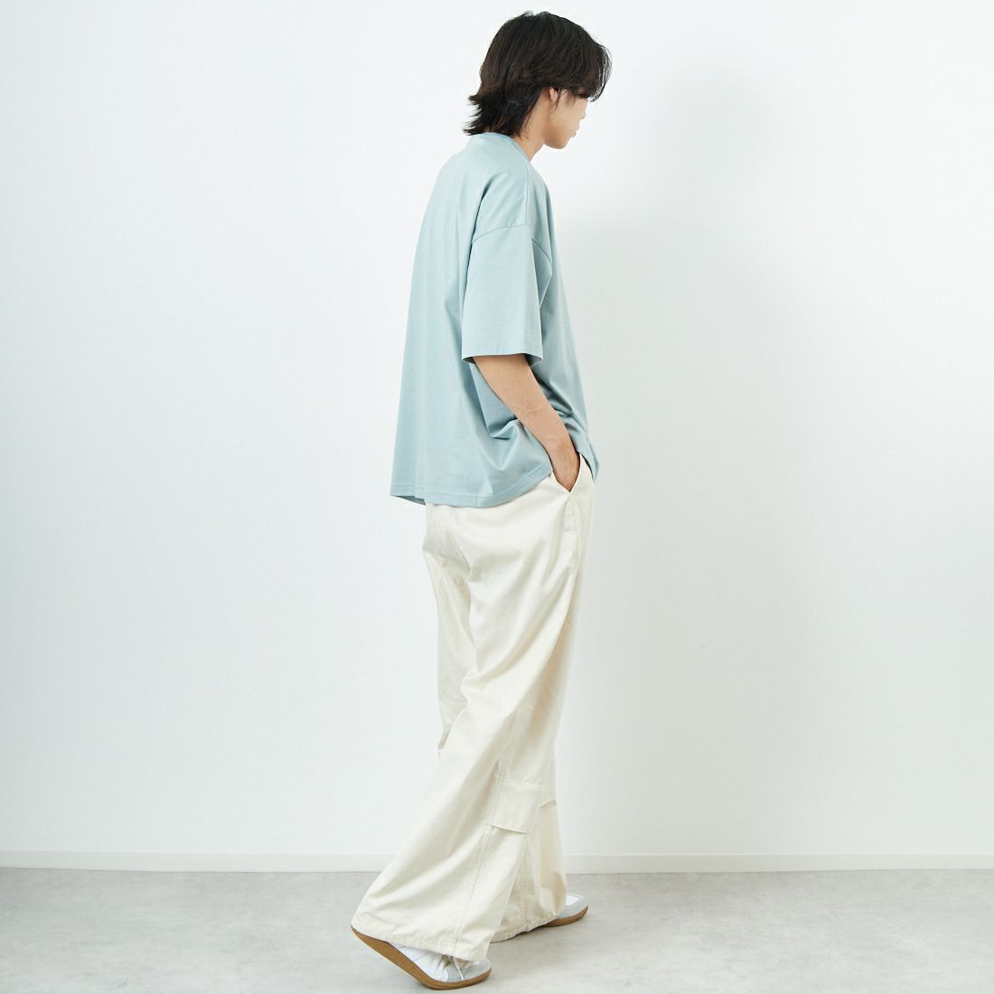 Name. [ネーム] シルケットコットン ビッグTシャツ [NMCU-032] SAX &&モデル身長：179cm 着用サイズ：0&&