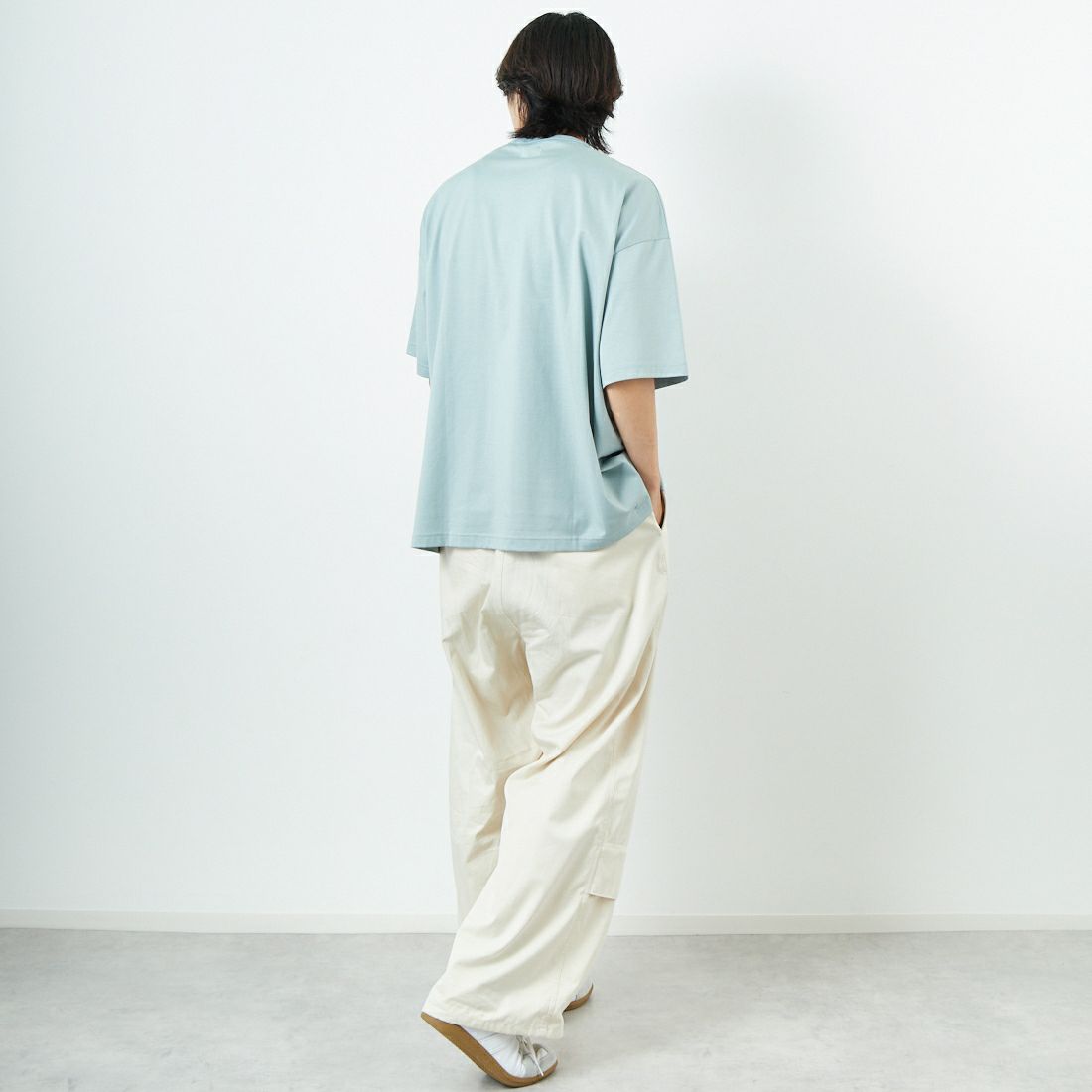 Name. [ネーム] シルケットコットン ビッグTシャツ [NMCU-032] SAX &&モデル身長：179cm 着用サイズ：0&&