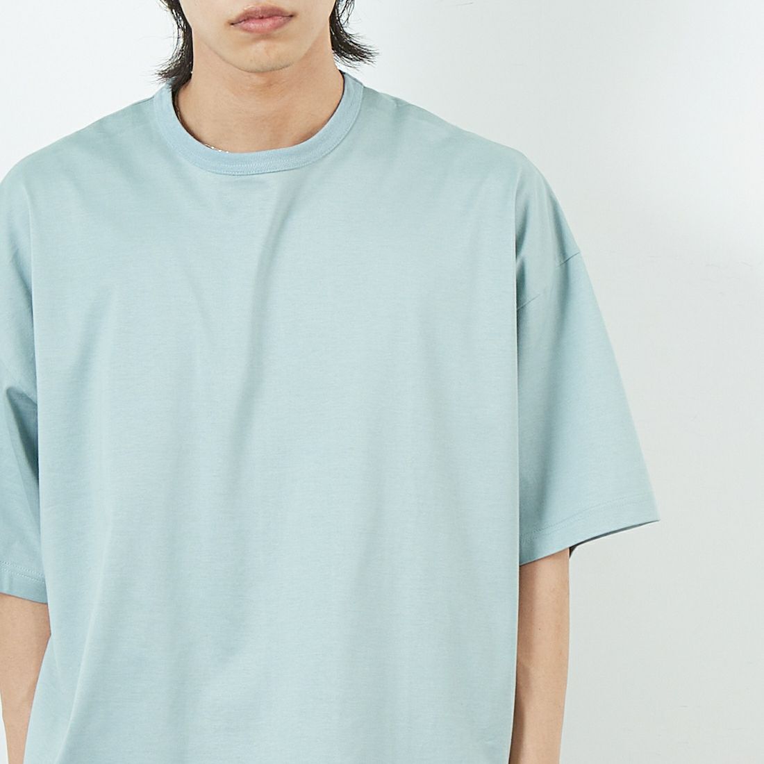 Name. [ネーム] シルケットコットン ビッグTシャツ [NMCU-032] SAX &&モデル身長：179cm 着用サイズ：0&&