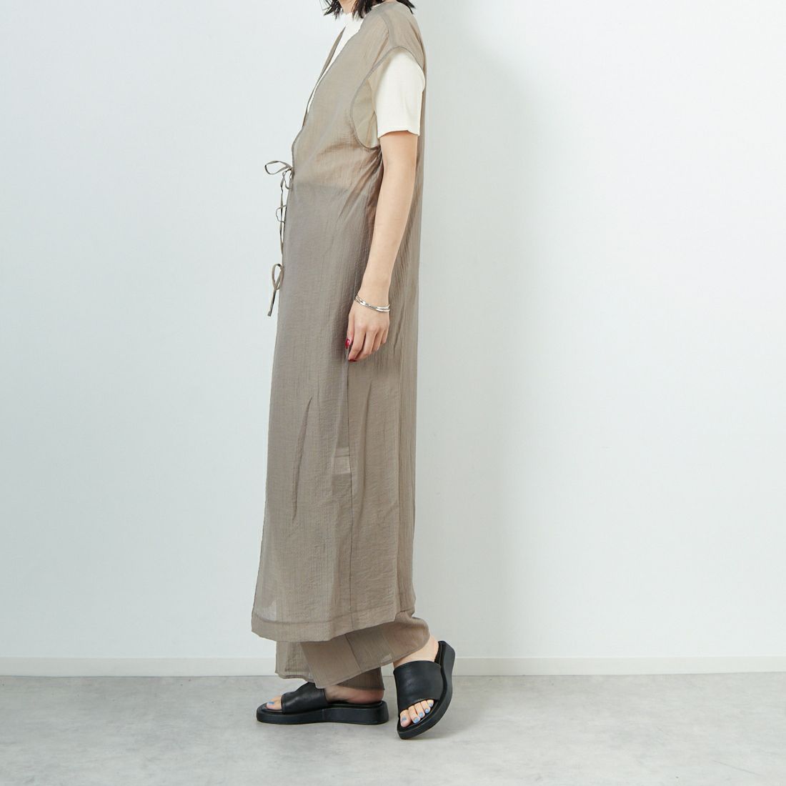 CLOCHE [クロシェ] 楊柳シアーイージーパンツ [51286565] ﾓｶ &&モデル身長：167cm 着用サイズ：2&&